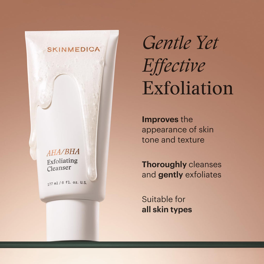 SkinMedica AHA/BHA Exfoliating Face Wash (NEW PACKAGING),Gentle Facial Exfoliating Scrub with Jojoba Oil for Smoother, Radiant Skin - Helps Improve the Appearance of Skin Tone & Texture (6 Fl Oz) - TrustMedUSA
