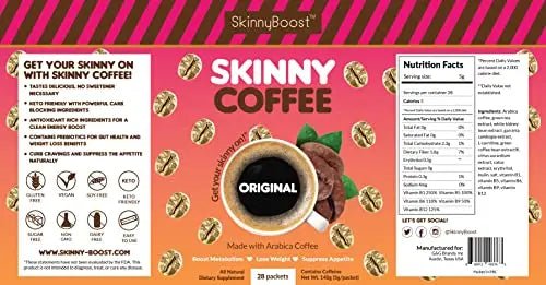 Skinny Boost Skinny Coffee- (Unflavored) Instant Sticks Made with Arabica Coffee, Garcinia - TrustMedUSA
