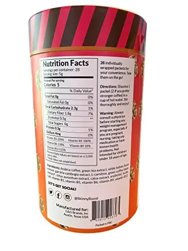Skinny Boost Skinny Coffee- (Unflavored) Instant Sticks Made with Arabica Coffee, Garcinia - TrustMedUSA