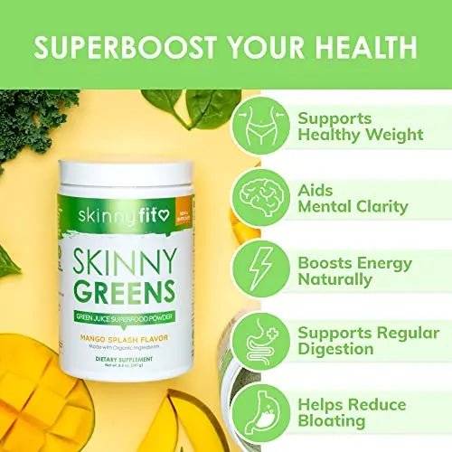 SkinnyFit Mango Splash Skinny Greens, Green Juice Superfood Powder, Natural Energy - TrustMedUSA