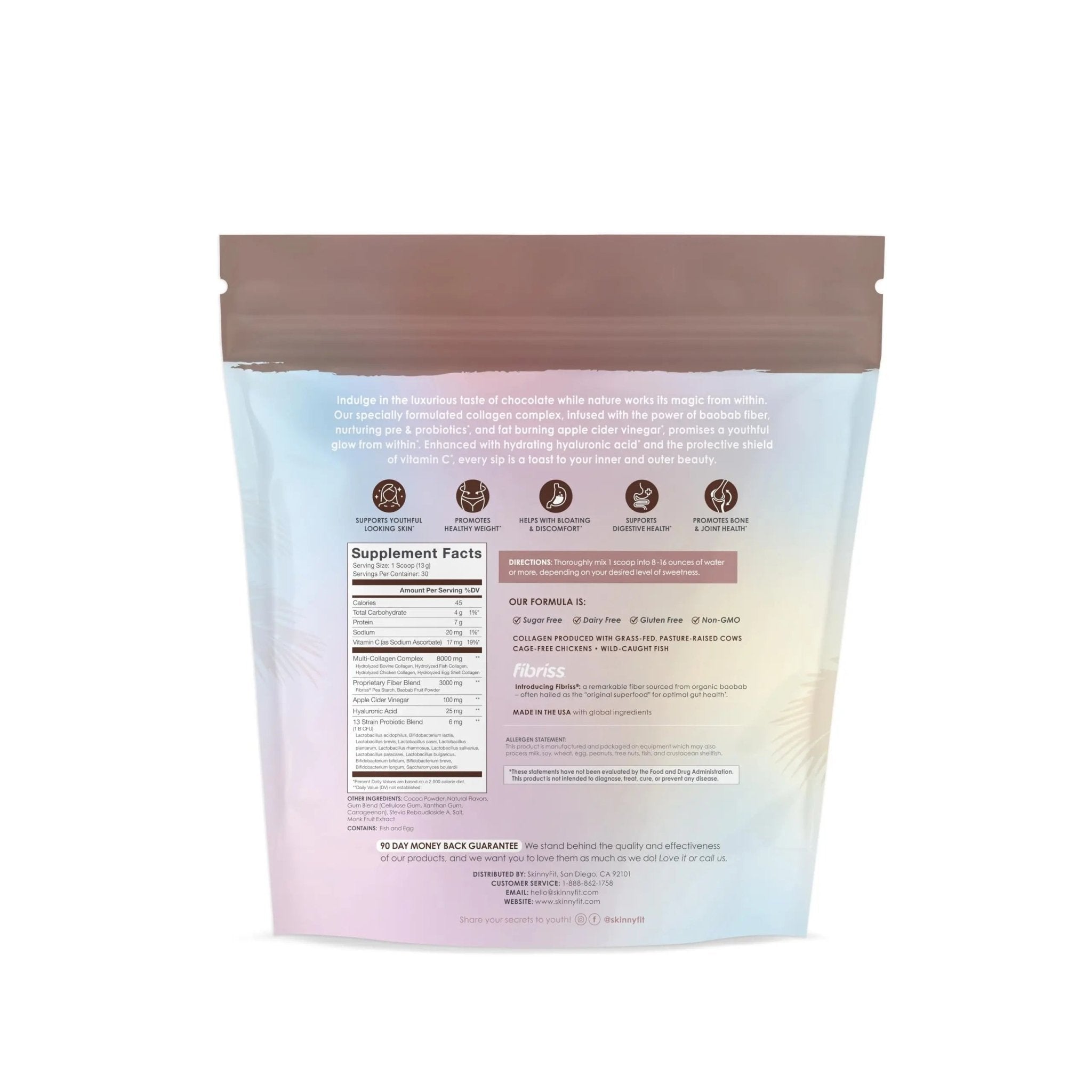 SkinnyFit Super Youth Chocolate Multi-Collagen Peptides + Probiotics, Baobab Fiber - TrustMedUSA