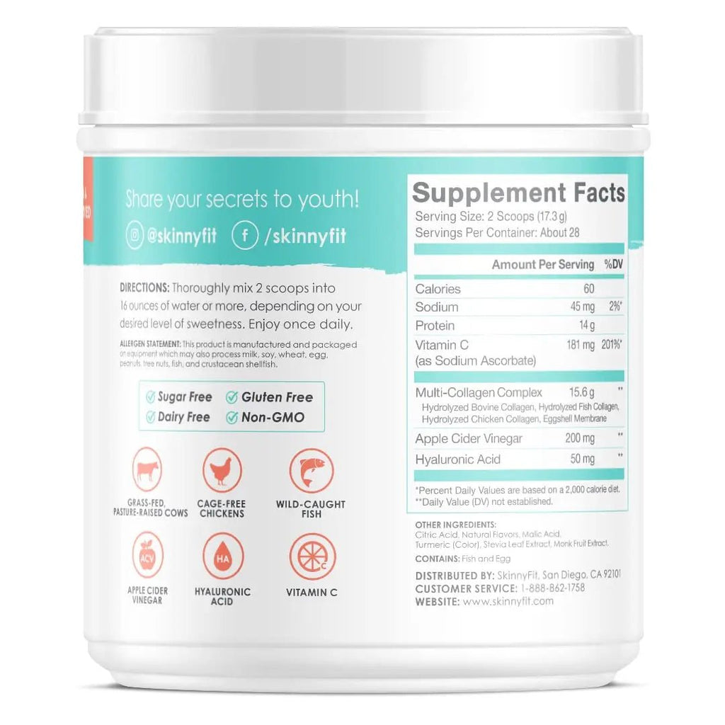 SkinnyFit Super Youth Multi-Collagen Peptides Plus Apple Cider Vinegar, Hyaluronic Acid - TrustMedUSA