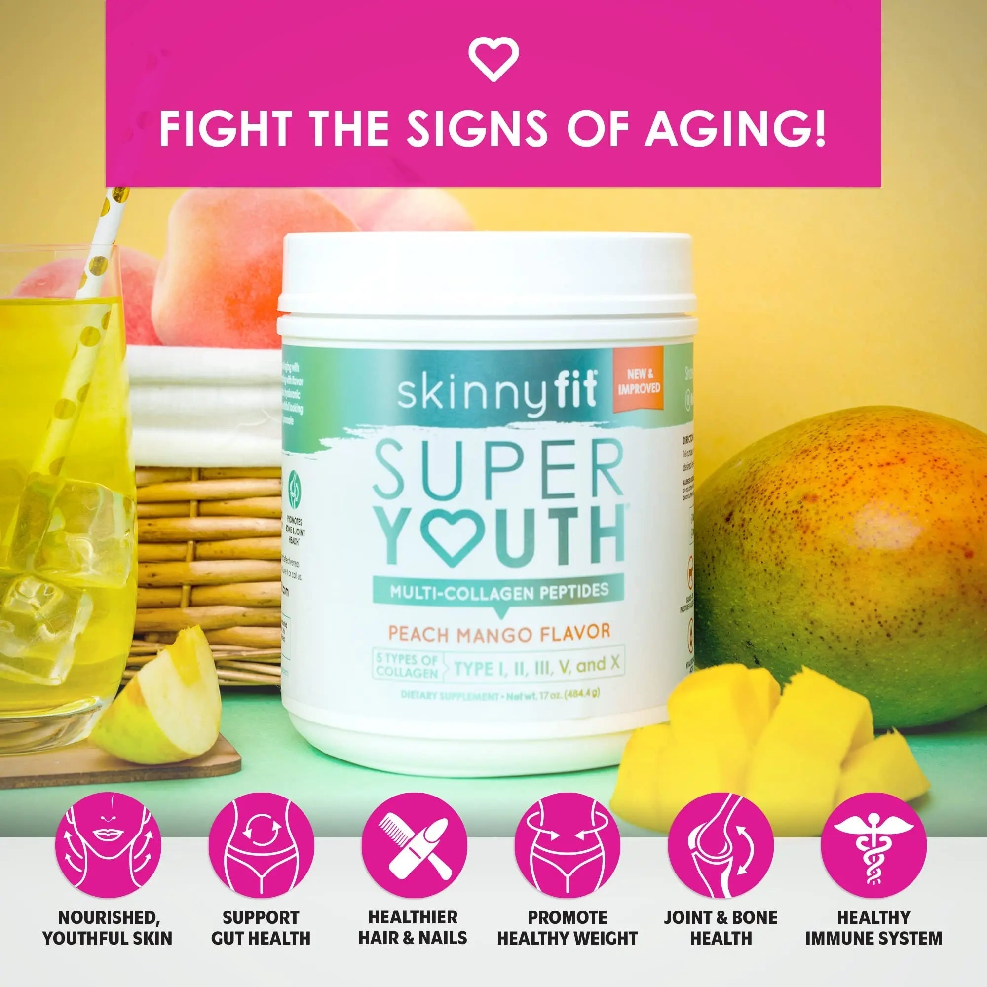 SkinnyFit Super Youth Multi-Collagen Peptides Plus Apple Cider Vinegar, Hyaluronic Acid - TrustMedUSA
