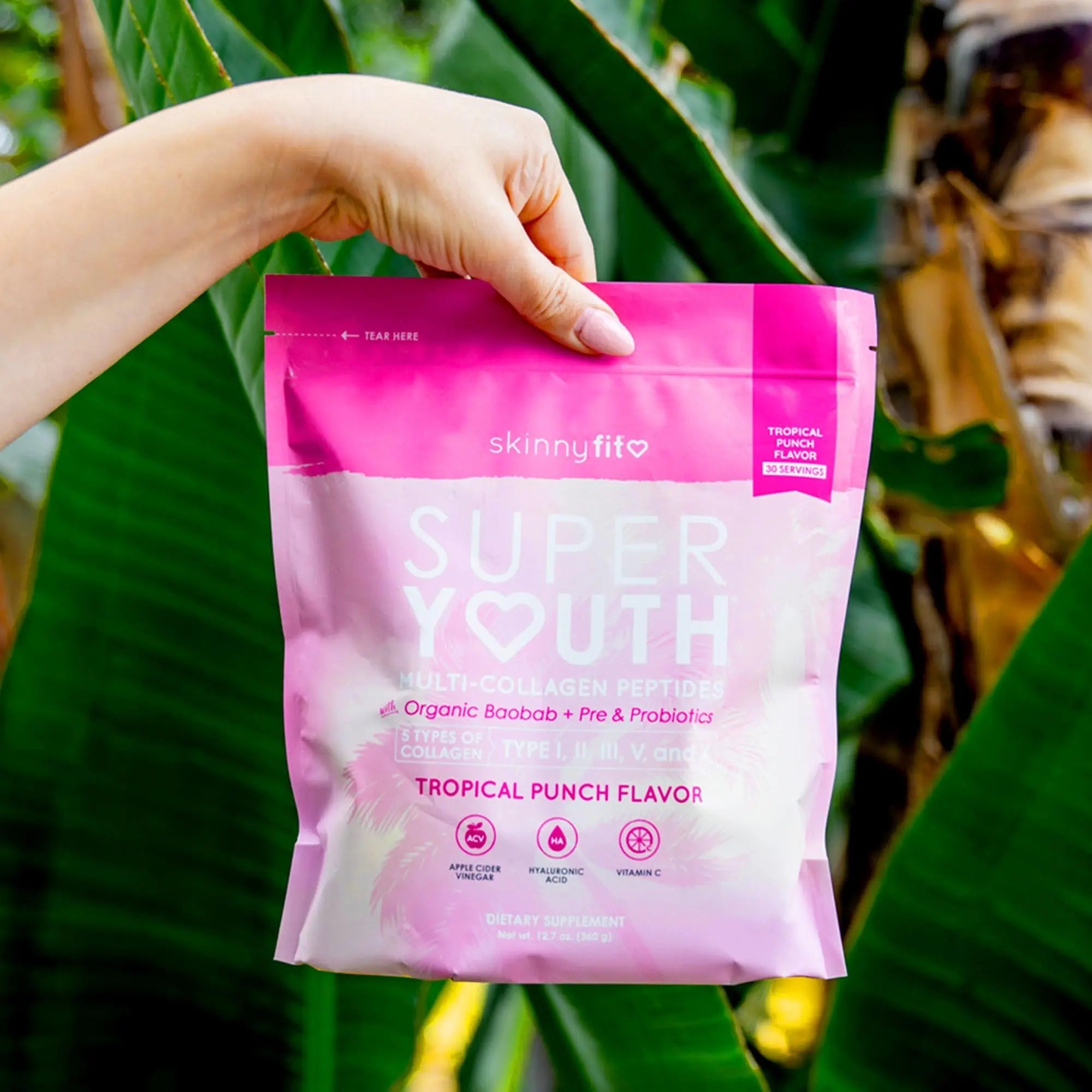 SkinnyFit Super Youth Tropical Punch Multi-Collagen Peptides + Probiotics, Baobab Fiber - TrustMedUSA