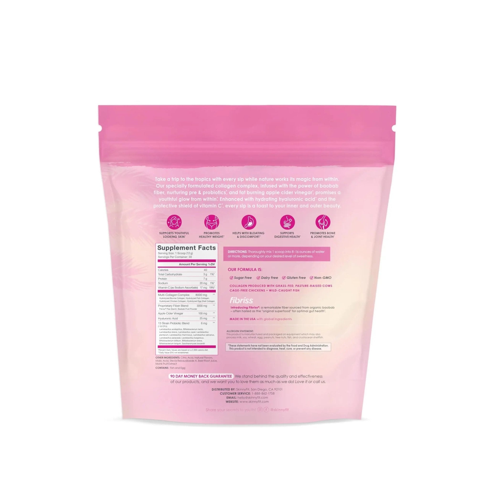 SkinnyFit Super Youth Tropical Punch Multi-Collagen Peptides + Probiotics, Baobab Fiber - TrustMedUSA