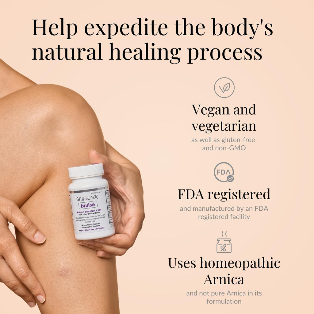 Skinuva® Bruise - Supplement for Bruising and Swelling - A Homeopathic Bruise Remedy Formulated with Arnica, Bromelain & Zinc - 14 Capsules (7-Day Treatment) - TrustMedUSA