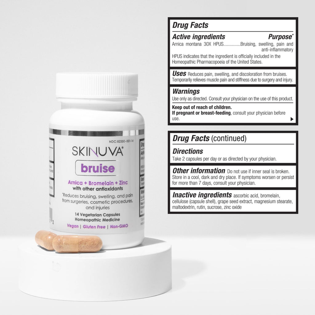 Skinuva® Bruise - Supplement for Bruising and Swelling - A Homeopathic Bruise Remedy Formulated with Arnica, Bromelain & Zinc - 14 Capsules (7-Day Treatment) - TrustMedUSA
