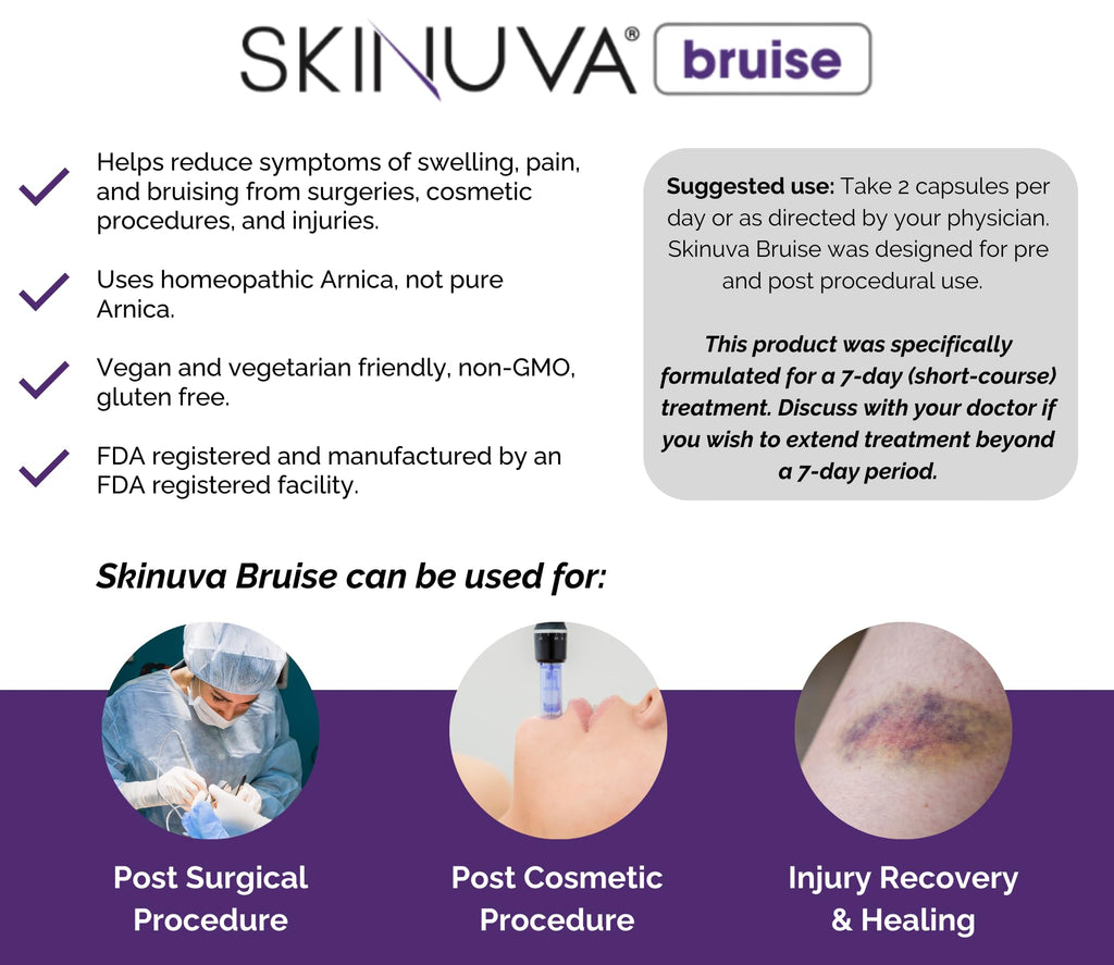 Skinuva® Bruise - Supplement for Bruising and Swelling - A Homeopathic Bruise Remedy Formulated with Arnica, Bromelain & Zinc - 14 Capsules (7-Day Treatment) - TrustMedUSA