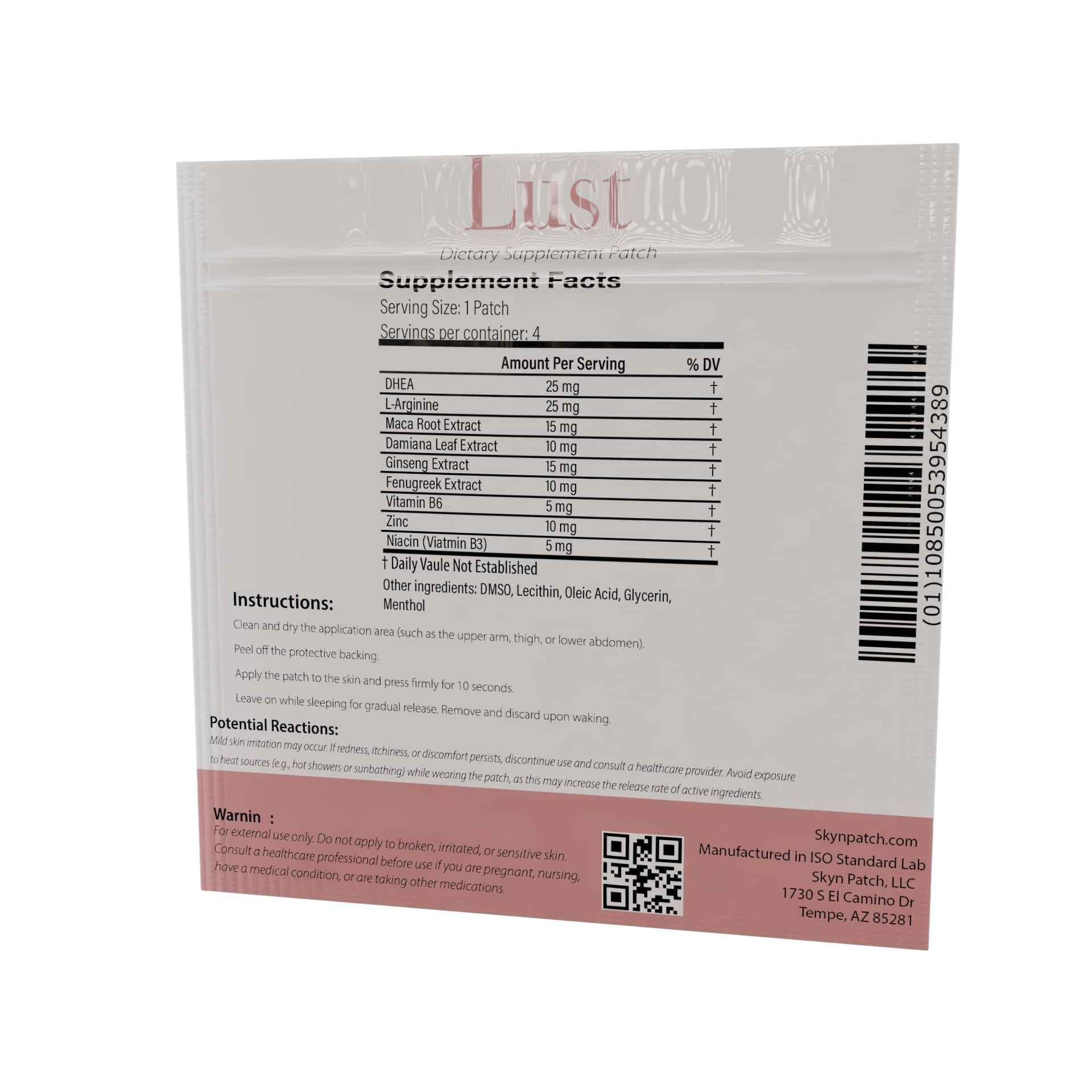 Skyn Patch Lust Botanical Daily Transdermal Patch | Plant Botanical & Vitamin Supplement for Adult Lifestyle Wellness - TrustMedUSA