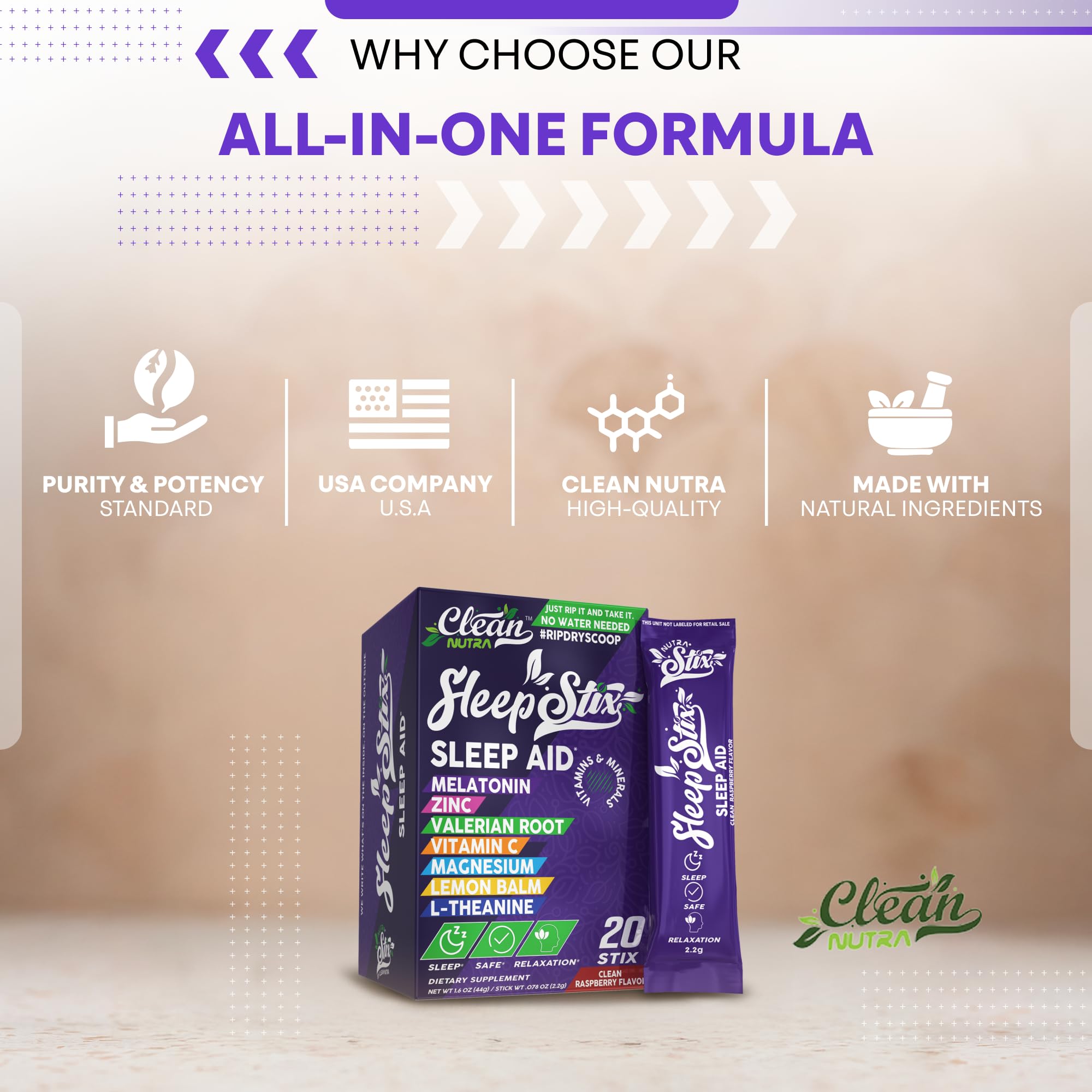 Sleep Aid Melatonin Powder Tryptophan Glycine Valerian Root Magnesium For Sleep Lemon Balm L Theanine Magnesium Glycinate Zinc Sleep Aid Myo Inositol GABACalm B6 5 HTP Stress Relief 20 Stix - TrustMedUSA