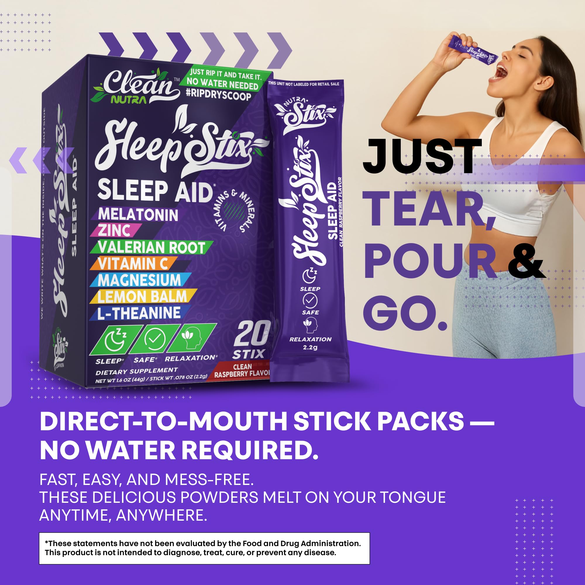 Sleep Aid Melatonin Powder Tryptophan Glycine Valerian Root Magnesium For Sleep Lemon Balm L Theanine Magnesium Glycinate Zinc Sleep Aid Myo Inositol GABACalm B6 5 HTP Stress Relief 20 Stix - TrustMedUSA