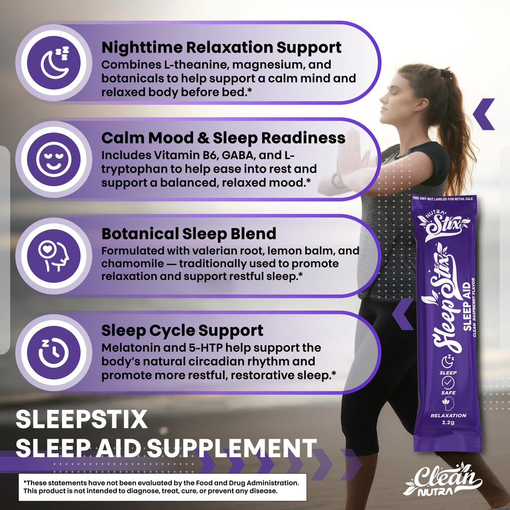 Sleep Aid Melatonin Powder Tryptophan Glycine Valerian Root Magnesium For Sleep Lemon Balm L Theanine Magnesium Glycinate Zinc Sleep Aid Myo Inositol GABACalm B6 5 HTP Stress Relief 20 Stix - TrustMedUSA