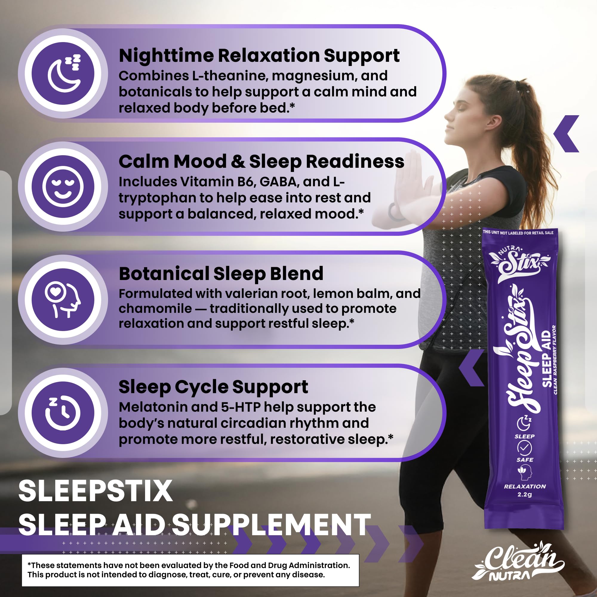 Sleep Aid Melatonin Powder Tryptophan Glycine Valerian Root Magnesium For Sleep Lemon Balm L Theanine Magnesium Glycinate Zinc Sleep Aid Myo Inositol GABACalm B6 5 HTP Stress Relief 20 Stix - TrustMedUSA
