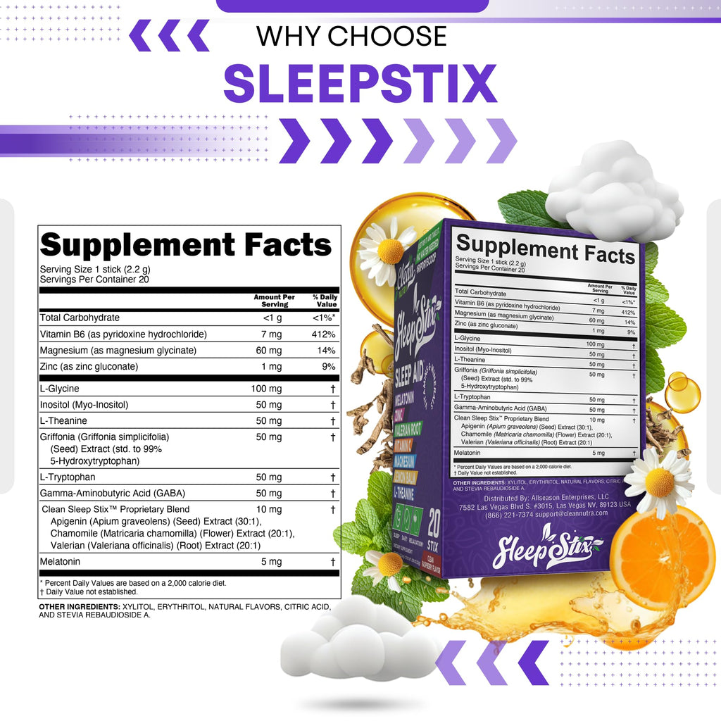 Sleep Aid Melatonin Powder Tryptophan Glycine Valerian Root Magnesium For Sleep Lemon Balm L Theanine Magnesium Glycinate Zinc Sleep Aid Myo Inositol GABACalm B6 5 HTP Stress Relief 20 Stix - TrustMedUSA