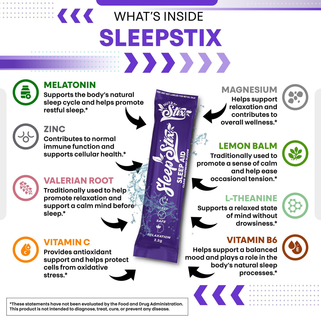 Sleep Aid Melatonin Powder Tryptophan Glycine Valerian Root Magnesium For Sleep Lemon Balm L Theanine Magnesium Glycinate Zinc Sleep Aid Myo Inositol GABACalm B6 5 HTP Stress Relief 20 Stix - TrustMedUSA
