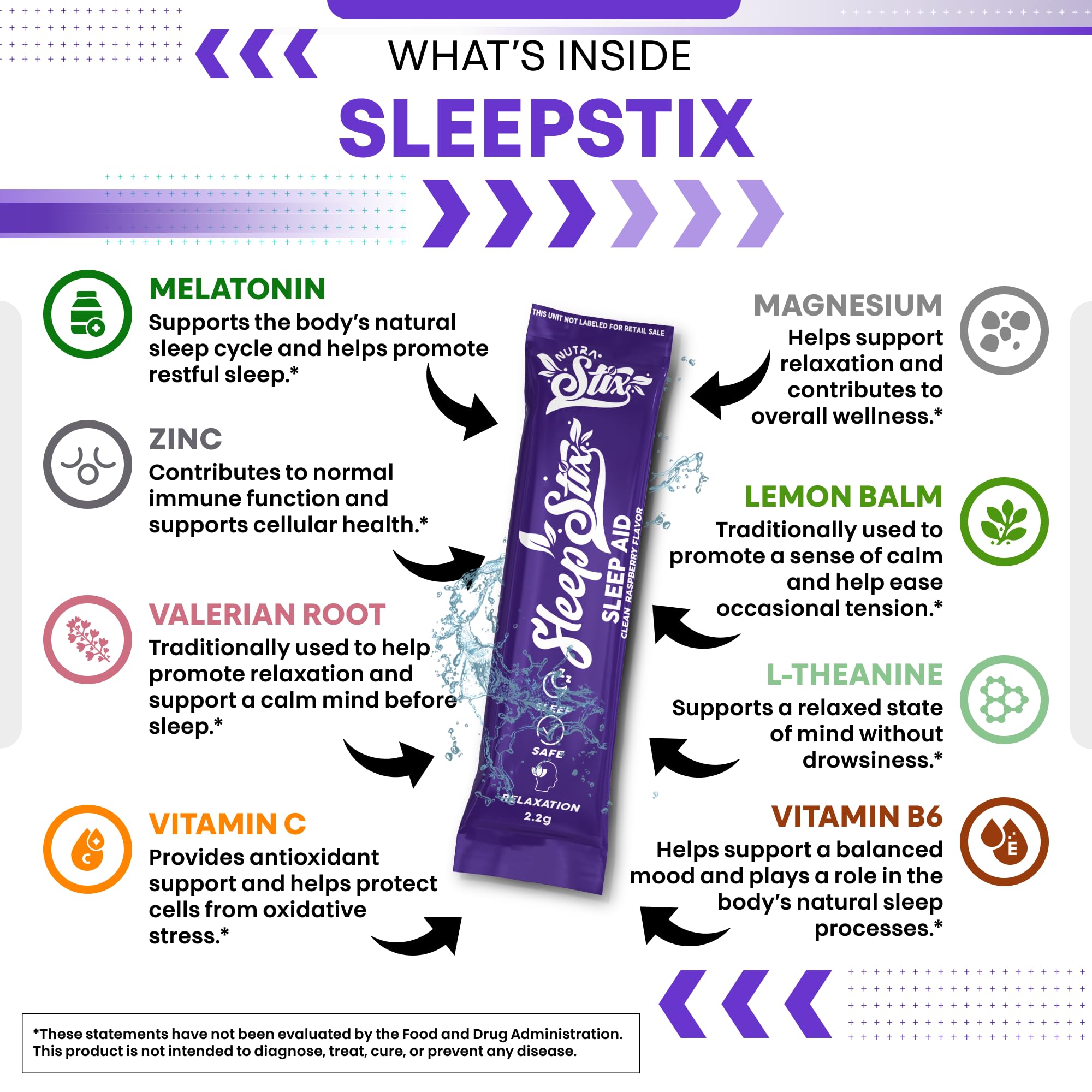 Sleep Aid Melatonin Powder Tryptophan Glycine Valerian Root Magnesium For Sleep Lemon Balm L Theanine Magnesium Glycinate Zinc Sleep Aid Myo Inositol GABACalm B6 5 HTP Stress Relief 20 Stix - TrustMedUSA