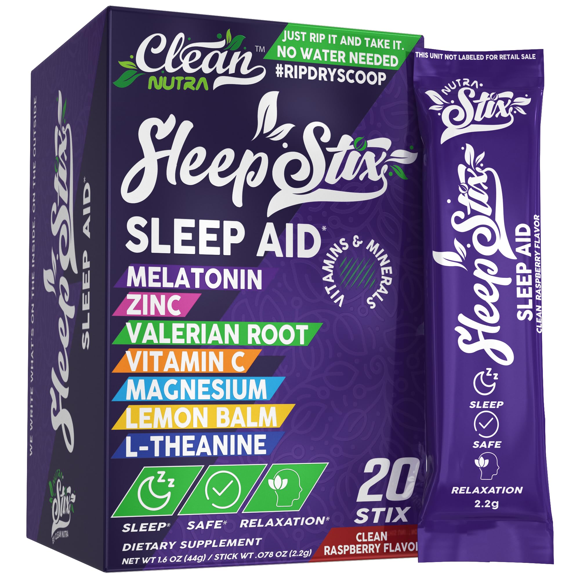 Sleep Aid Melatonin Powder Tryptophan Glycine Valerian Root Magnesium For Sleep Lemon Balm L Theanine Magnesium Glycinate Zinc Sleep Aid Myo Inositol GABACalm B6 5 HTP Stress Relief 20 Stix - TrustMedUSA