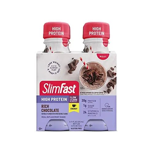 SlimFast Advanced Energy High Protein Meal Replacement Shake, Rich Chocolate, 20g - TrustMedUSA