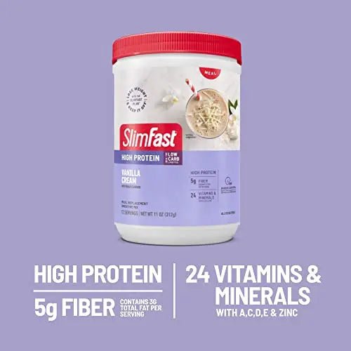 SlimFast Meal Replacement Smoothie Mix, 24 Servings, High Protein, Vanilla Cream, 20g - TrustMedUSA