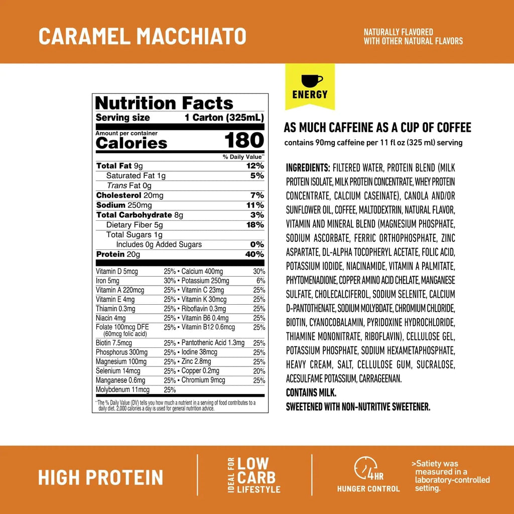 SlimFast Protein Shake with Caffeine, Caramel Macchiato- 20g Protein - TrustMedUSA
