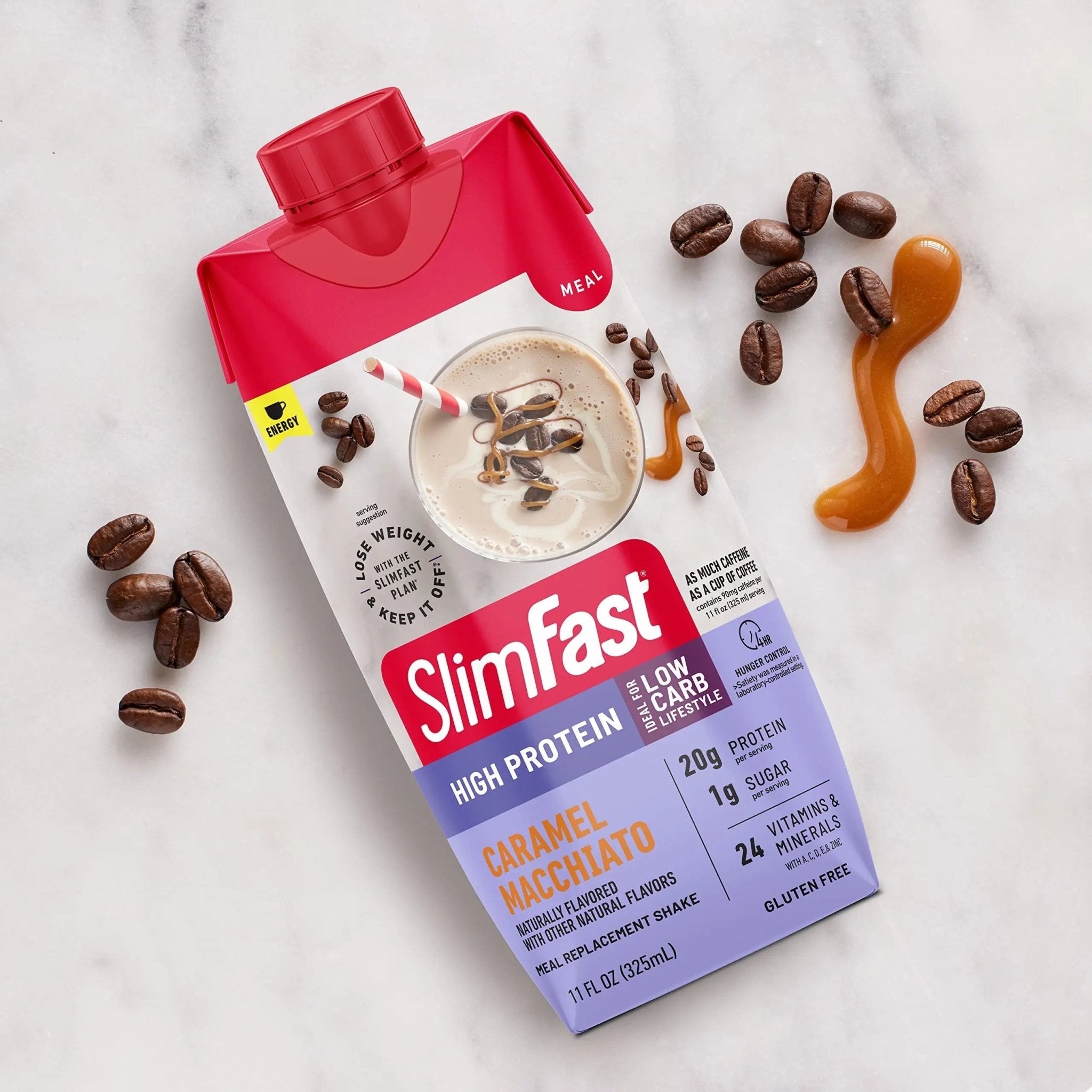 SlimFast Protein Shake with Caffeine, Caramel Macchiato- 20g Protein - TrustMedUSA