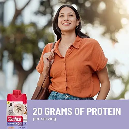 SlimFast Protein Shake with Caffeine, Caramel Macchiato- 20g Protein, Meal Replacement - TrustMedUSA