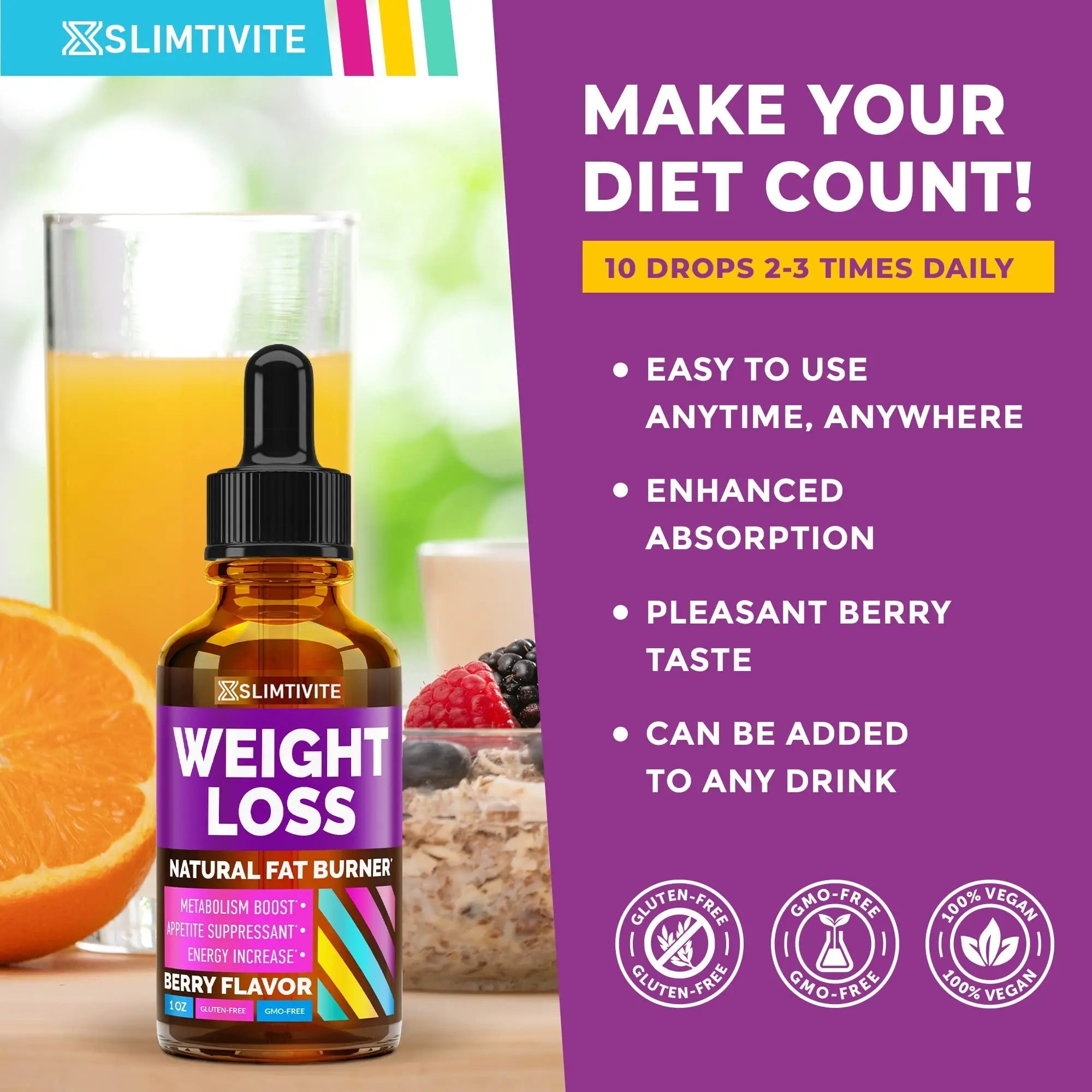 Slimtivite Weight Loss Drops - Diet Fat Effective Appetite Suppressant & Metabolism - TrustMedUSA