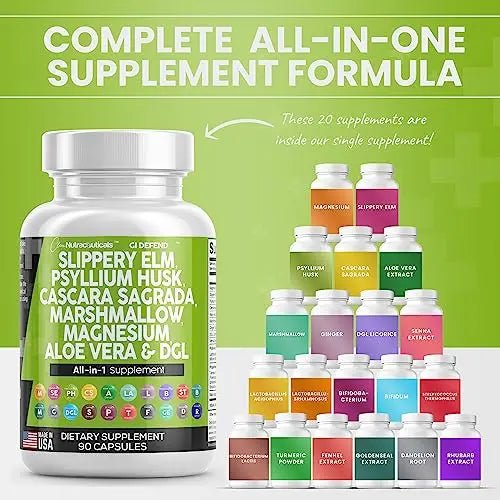 Slippery Elm 5000mg Psyllium Husk 2000mg Pre Probiotic Digestive Gut - TrustMedUSA
