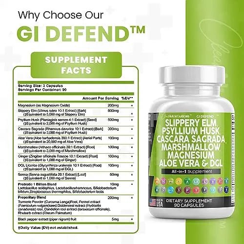 Slippery Elm 5000mg Psyllium Husk 2000mg Pre Probiotic Digestive Gut - TrustMedUSA
