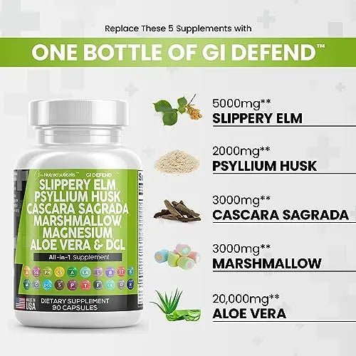 Slippery Elm 5000mg Psyllium Husk 2000mg Pre Probiotic Digestive Gut - TrustMedUSA