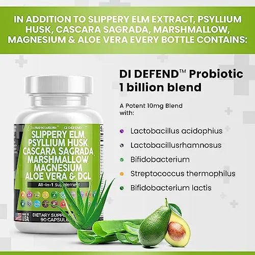 Slippery Elm 5000mg Psyllium Husk 2000mg Pre Probiotic Digestive Gut - TrustMedUSA