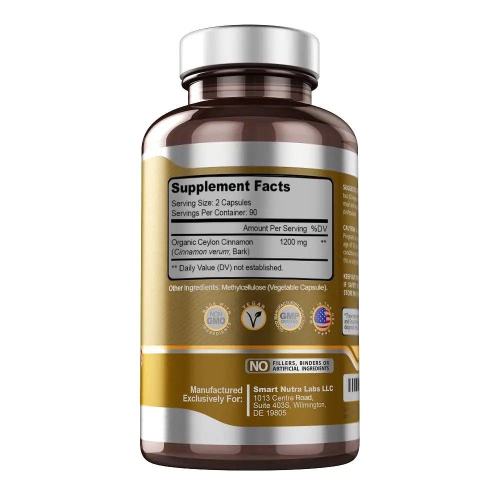 SMART NUTRA LABS Organic Ceylon Cinnamon Supplement 1200mg per - TrustMedUSA