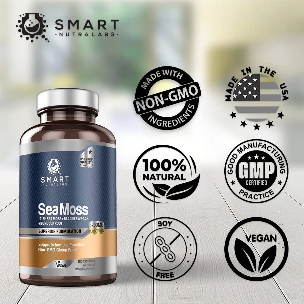 SMART NUTRA LABS Organic Sea Moss 3200MG Per Serving- 180 Vegan - TrustMedUSA