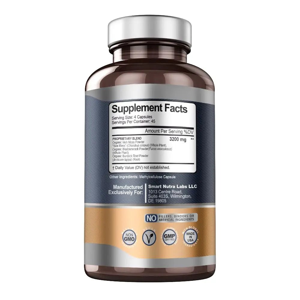 SMART NUTRA LABS Organic Sea Moss 3200MG Per Serving- 180 Vegan - TrustMedUSA