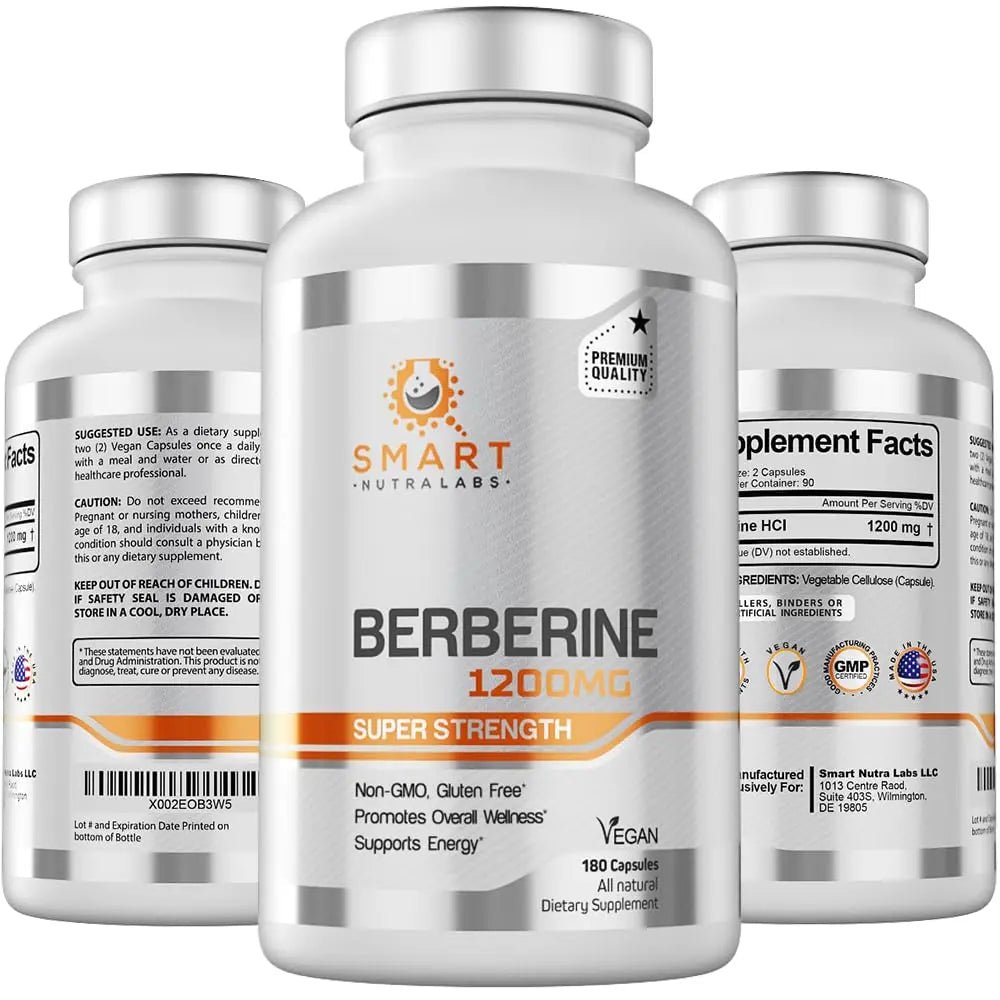 Smart Nutra Labs Premium Berberine HCL 1200mg- 180 Vegan Capsules, 100% Pure - TrustMedUSA