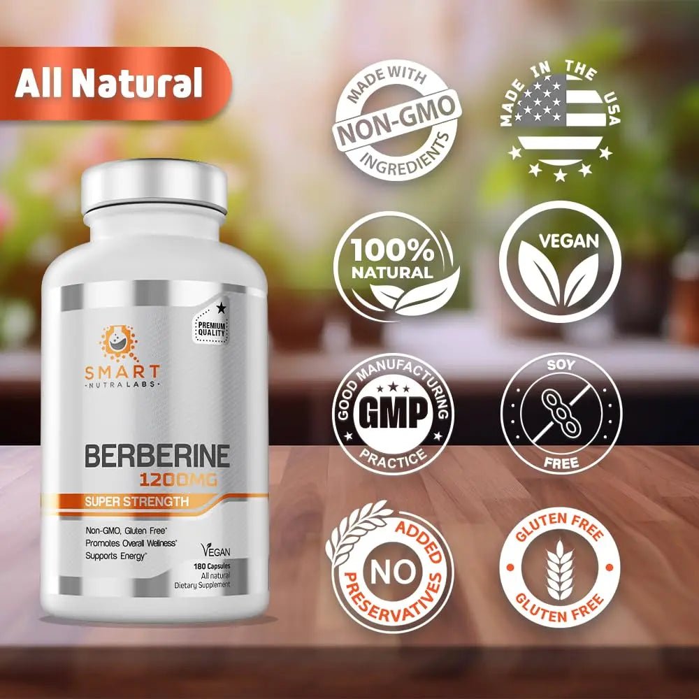 Smart Nutra Labs Premium Berberine HCL 1200mg- 180 Vegan Capsules, 100% Pure - TrustMedUSA