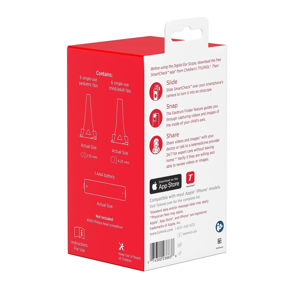 SmartCheck Digital Ear Scope from Children's Tylenol, Otoscope with Light, 1 Otoscope Clamp, 12 Specula Tips + Children's Tylenol Pain + Fever Medicine with Acetaminophen, 8 fl. oz - TrustMedUSA