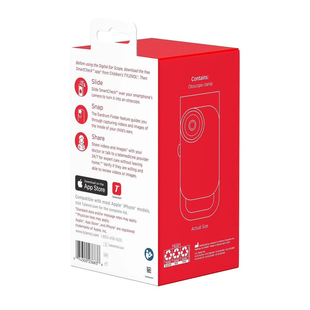 SmartCheck Digital Ear Scope from Children's Tylenol, Otoscope with Light, 1 Otoscope Clamp, 12 Specula Tips + Children's Tylenol Pain + Fever Medicine with Acetaminophen, 8 fl. oz - TrustMedUSA