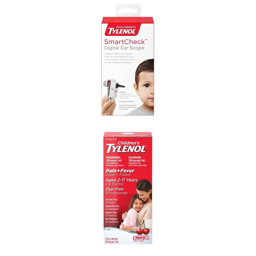 SmartCheck Digital Ear Scope from Children's Tylenol, Otoscope with Light, 1 Otoscope Clamp, 12 Specula Tips + Children's Tylenol Pain + Fever Medicine with Acetaminophen, 8 fl. oz - TrustMedUSA
