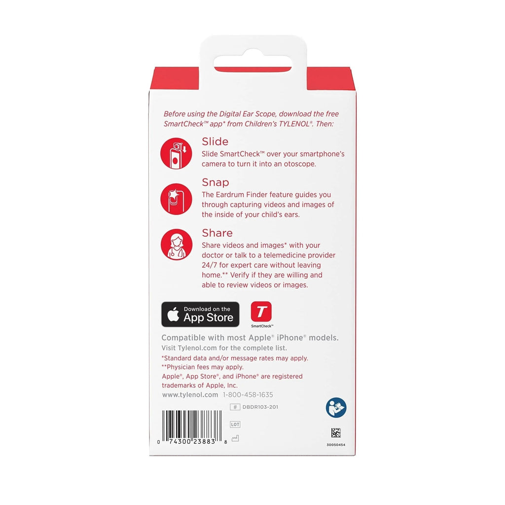 SmartCheck Digital Ear Scope from Children's Tylenol, Otoscope with Light, 1 Otoscope Clamp, 12 Specula Tips + Children's Tylenol Pain + Fever Medicine with Acetaminophen, 8 fl. oz - TrustMedUSA