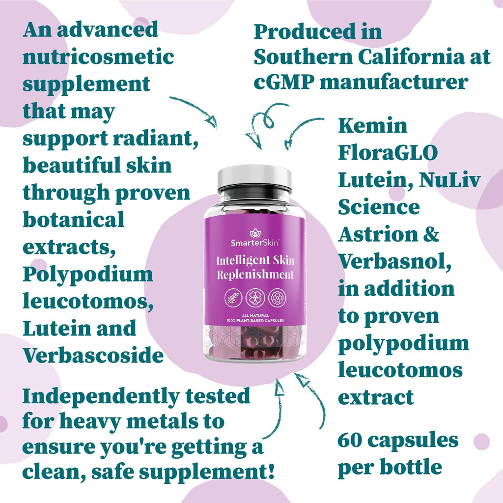 Smarter Skin, Nourishing Skin Health Within, Triple Combination of Polypodium Leucotomos Extract, FloraGLO, Verbasnol, 60 Vegan Capsules - TrustMedUSA