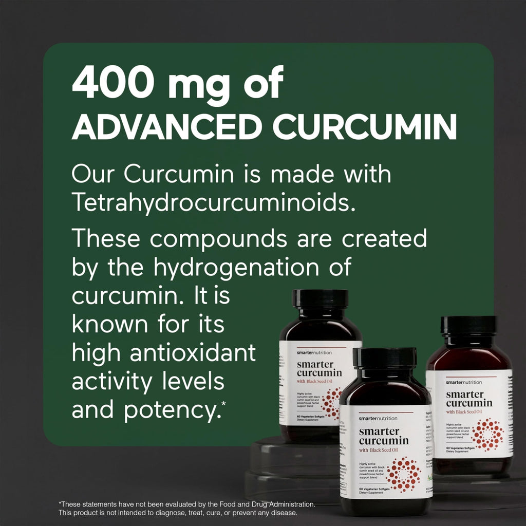 SMARTERNUTRITION Curcumin Softgels - Vegan High Absorption 400 mg Turmeric Supplement + Black Seed Oil & Ginger - 95% Tetrahydrocurcuminoids Non-GMO, USA Manufactured - 60 Ct[30 Servings] - TrustMedUSA