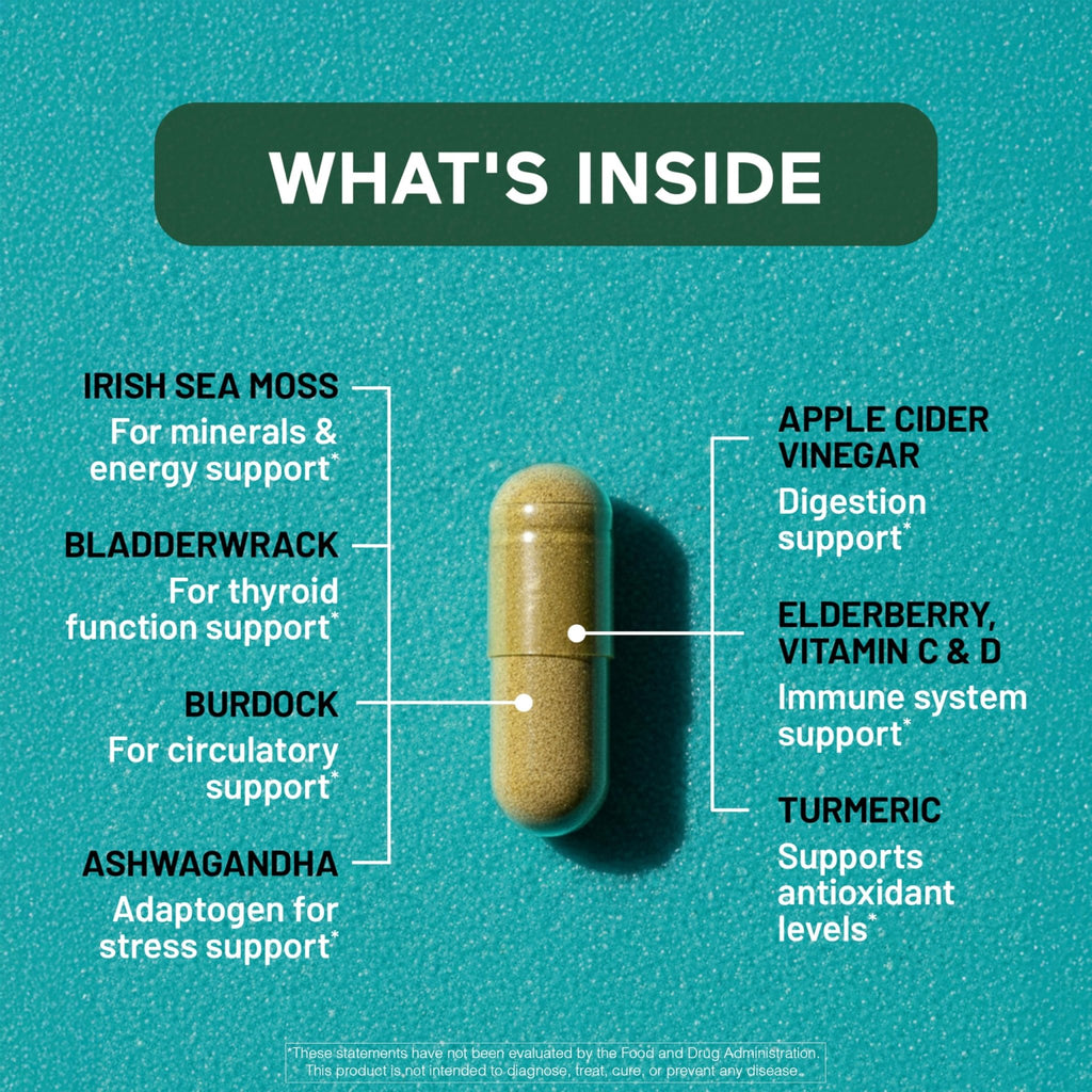SMARTERNUTRITION Sea Moss Multimineral with Irish Sea Moss with Ashwagandha Bladderwrack Turmeric Zinc Vitamin C Elderberry Dandelion - Non-GMO, USA Manufactured - 60 Capsules[30 Day Supply] - TrustMedUSA