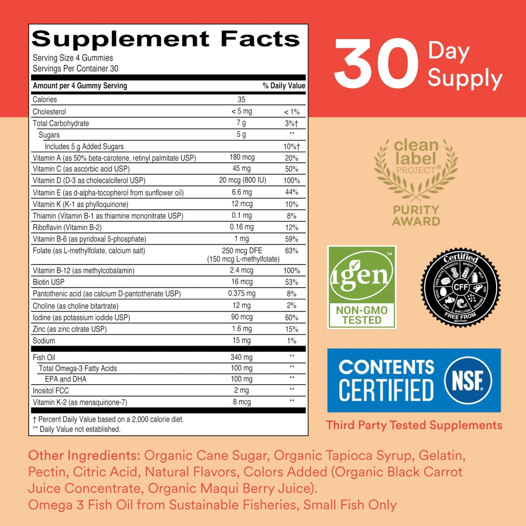 SmartyPants Kids Multivitamin Gummies: Omega 3 Fish Oil (EPA/DHA), Vitamin D3, C, Vitamin B12, B6, A, K & Zinc for Immune Support - TrustMedUSA