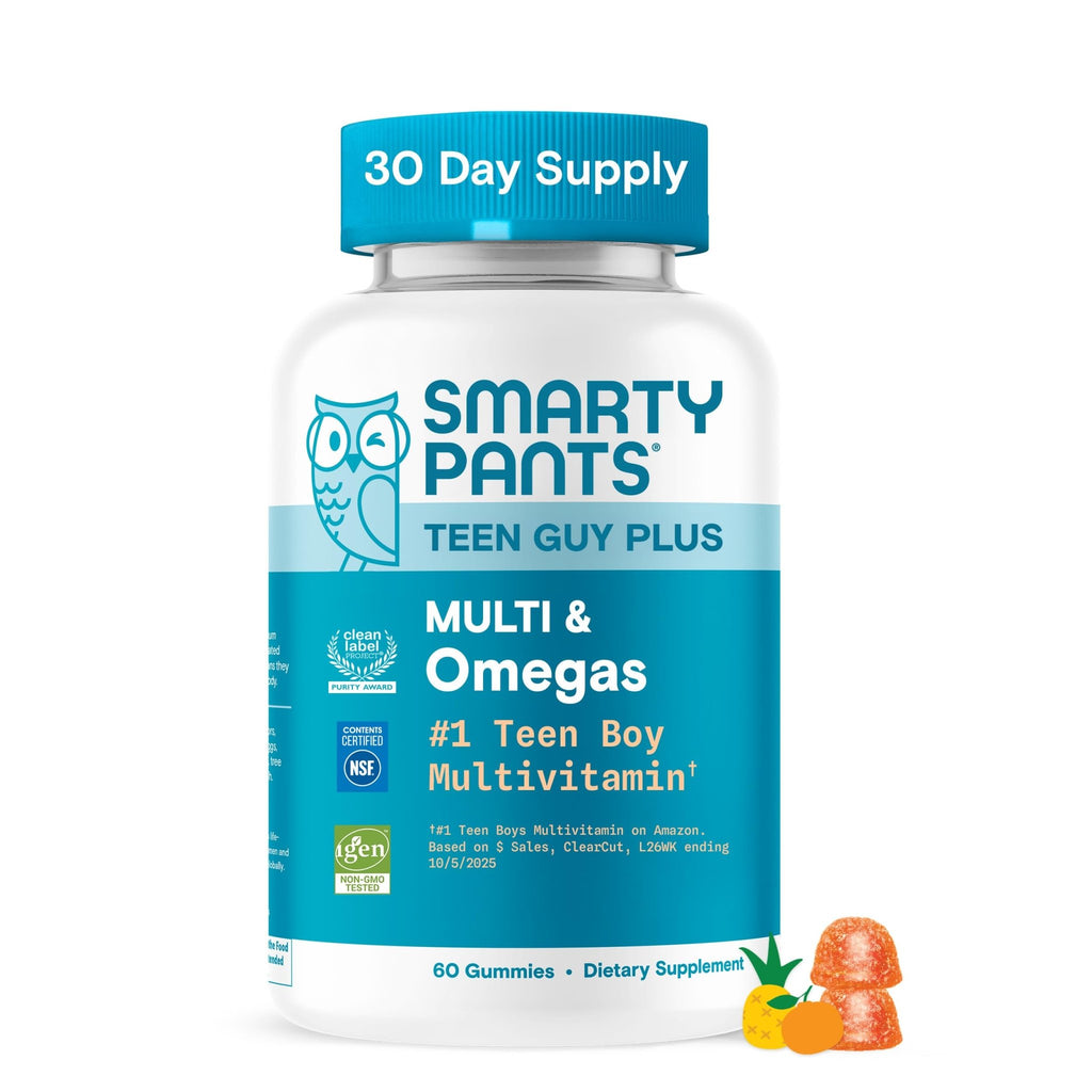 SmartyPants Teen Guy Multivitamin Gummies, Omega 3 (DHA/EPA), Vitamin D3, C, Vitamin B12, B6, A, K & Zinc, Folate, Gluten Free, Fruit Flavor, 60 Count (30 Day Supply) - TrustMedUSA