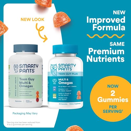SmartyPants Teen Guy Multivitamin Gummies, Omega 3 (DHA/EPA), Vitamin D3, C, Vitamin B12, B6, A, K & Zinc, Folate, Gluten Free, Fruit Flavor, 60 Count (30 Day Supply) - TrustMedUSA