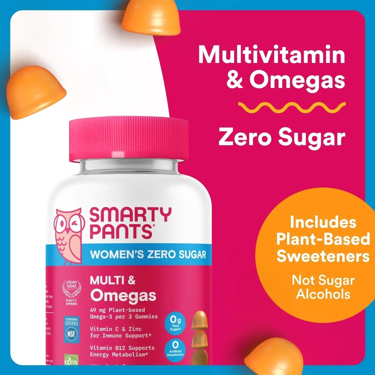 SmartyPants Zero Sugar Women’s Multivitamin Gummies: Biotin, Methylfolate, Omega 3 (ALA), Vitamin D3, C, Vitamin B12, B6, A, K, Zinc, Inositol - TrustMedUSA