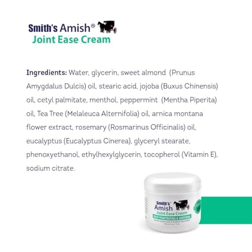 Smith Amish JointEase Soothing Cream 3 Pack (Three 4 oz Jars) with Arnica, Tea Tree, Eucalyptus, Peppermint and Rosemary - TrustMedUSA