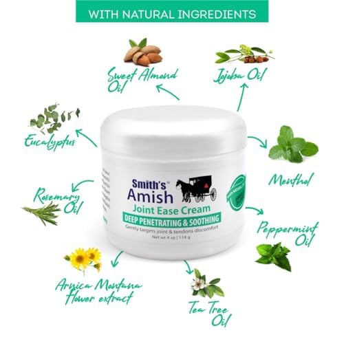 Smith Amish JointEase Soothing Cream 3 Pack (Three 4 oz Jars) with Arnica, Tea Tree, Eucalyptus, Peppermint and Rosemary - TrustMedUSA