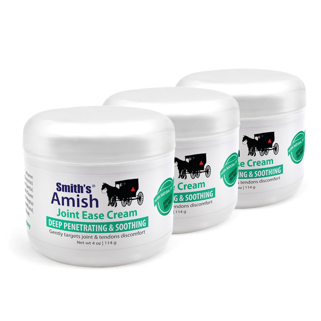 Smith Amish JointEase Soothing Cream 3 Pack (Three 4 oz Jars) with Arnica, Tea Tree, Eucalyptus, Peppermint and Rosemary - TrustMedUSA